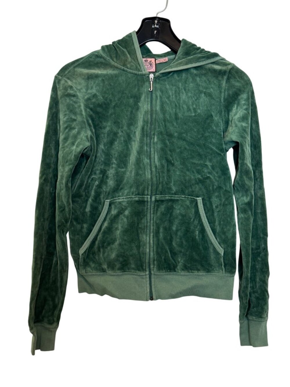 Vintage Y2K Juicy Couture Green Velour Full-Zip Hoodie Jacket Womens L